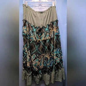 Notations women's plus size M floral paisley plaid layered long maxi skirt